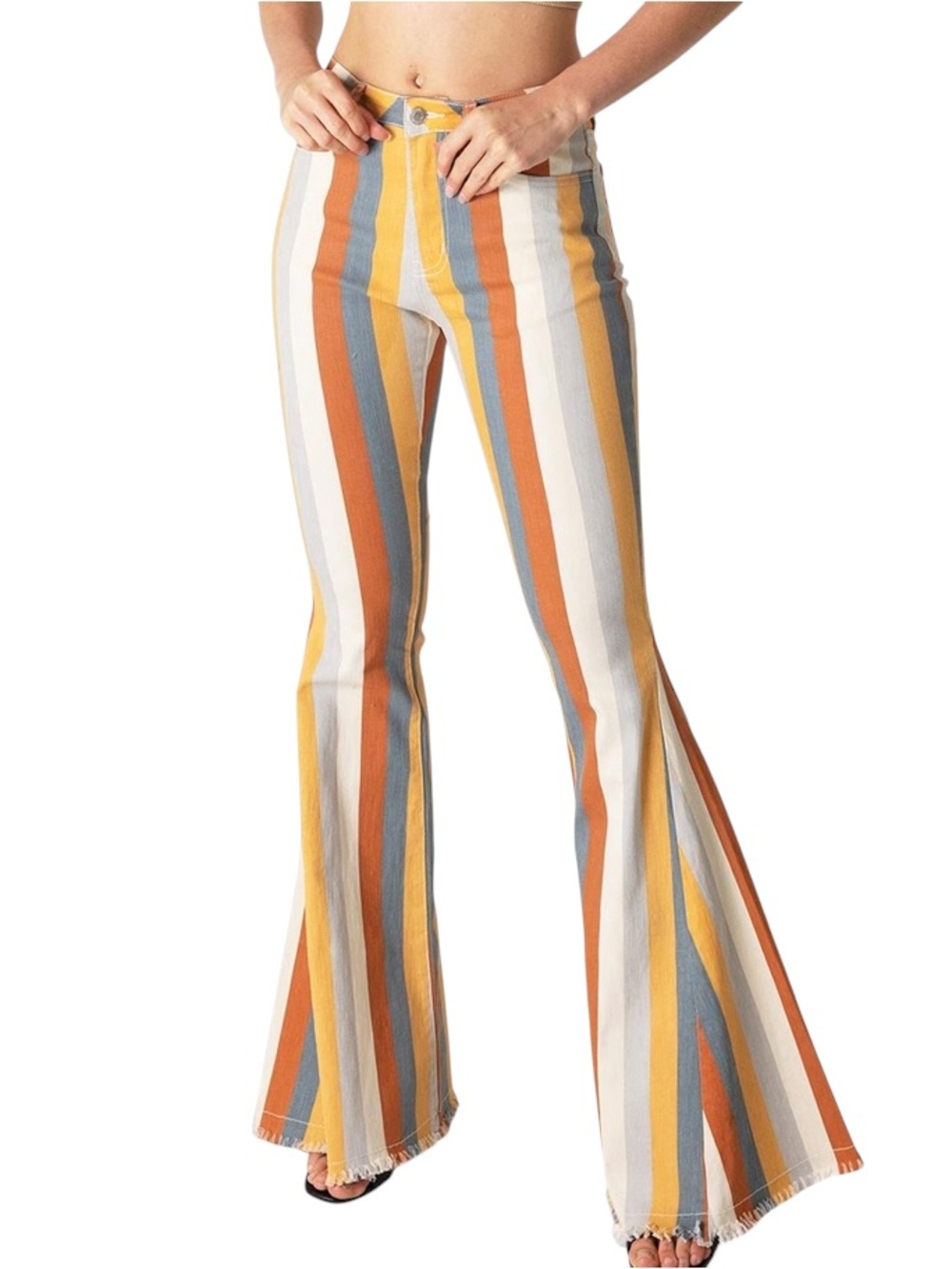 Wisteria Lane multicolor striped denim bell bottom jeans